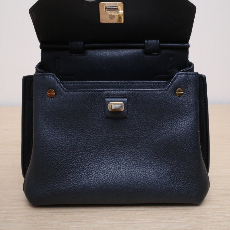 MCM 黑色牛皮手提單肩包肩背包-3