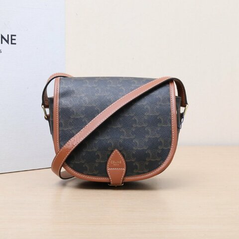 CELINE Folco馬鞍包中號凱旋門印花褐色PVC肩背包