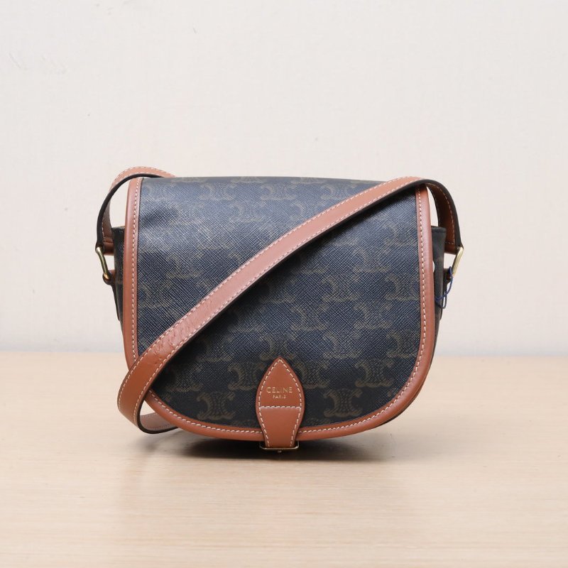 CELINE Folco馬鞍包中號凱旋門印花褐色PVC肩背包-1