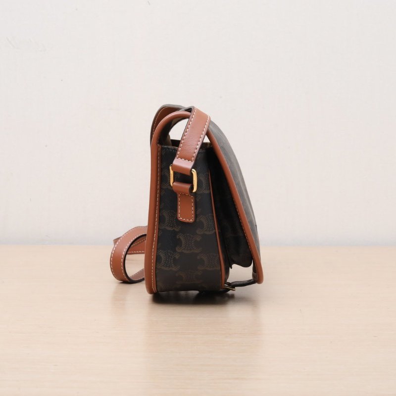 CELINE Folco馬鞍包中號凱旋門印花褐色PVC肩背包-3
