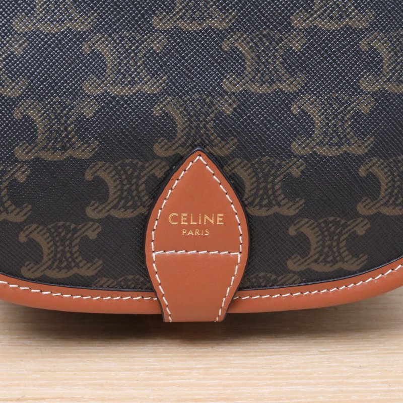 CELINE Folco馬鞍包中號凱旋門印花褐色PVC肩背包-4