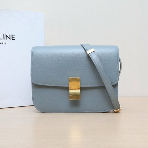 CELINE ClassicBox中號藍色牛皮金扣肩背包