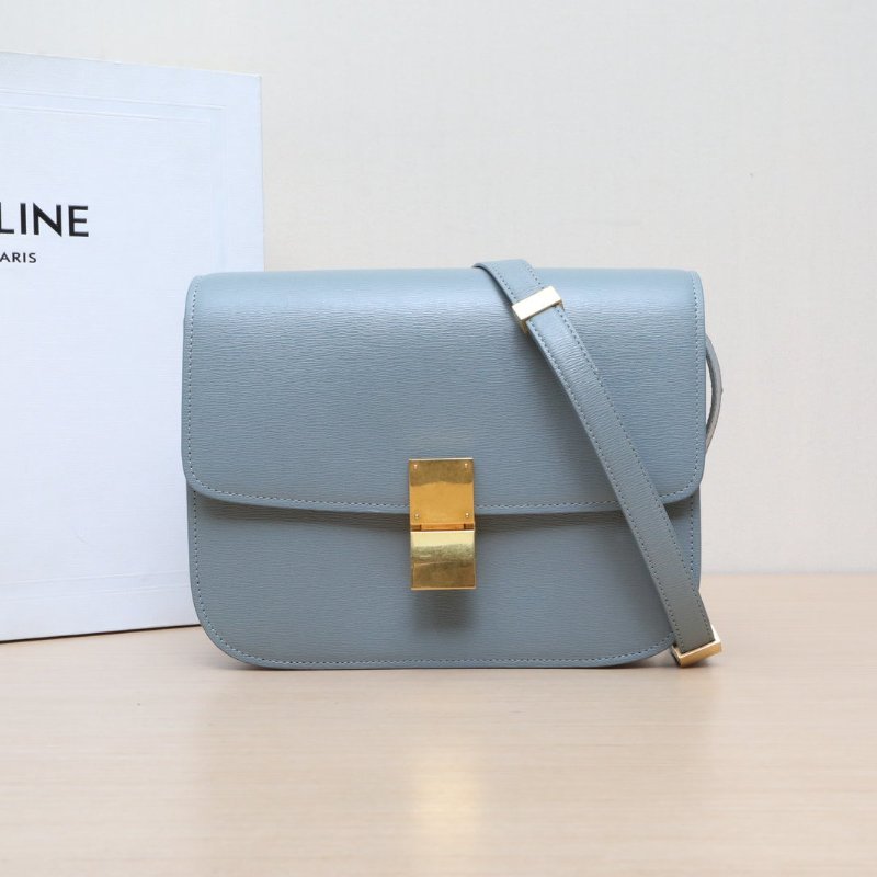 CELINE ClassicBox中號藍色牛皮金扣肩背包-0