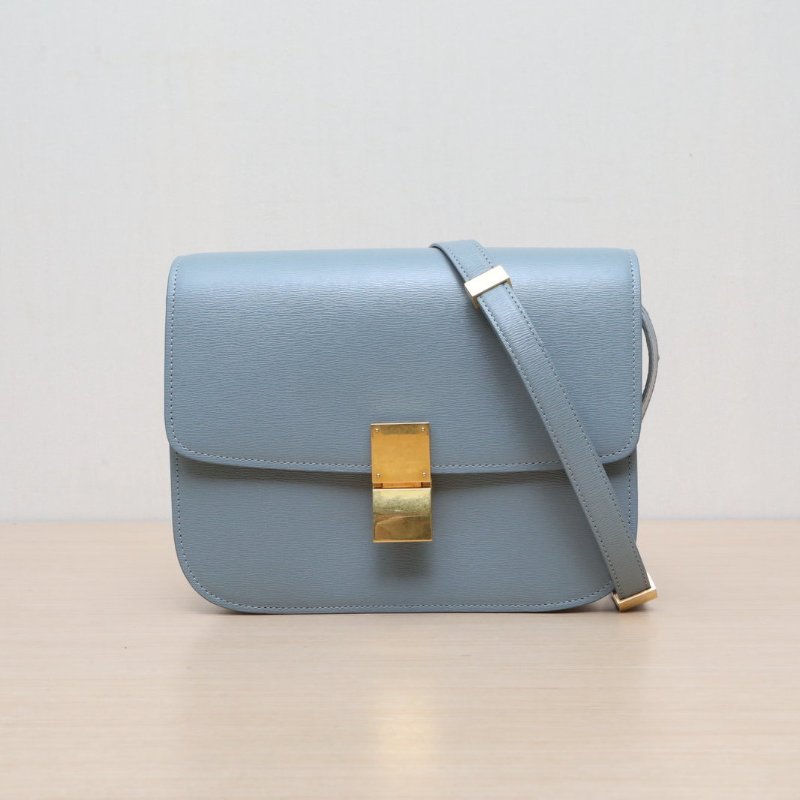 CELINE ClassicBox中號藍色牛皮金扣肩背包-1