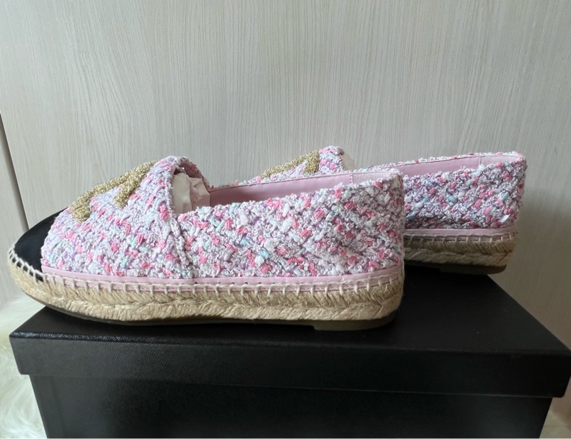 Chanel小香香奈兒超美毛呢漁夫鞋（全新閒置品）-3