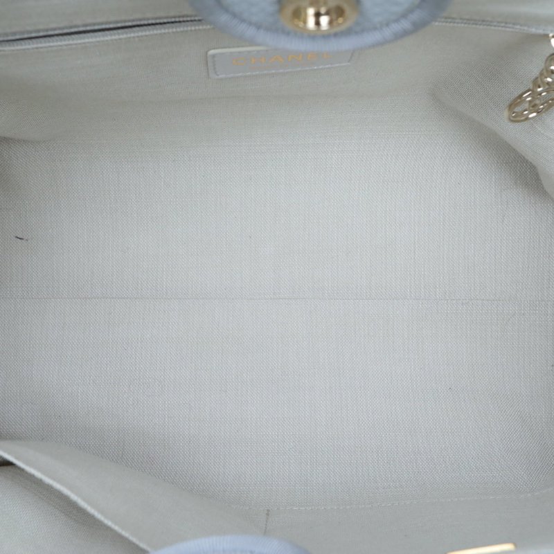 CHANEL 沙灘包帶手柄帆布版中號33淺藍色帆布晶片開淺金扣肩背包-4