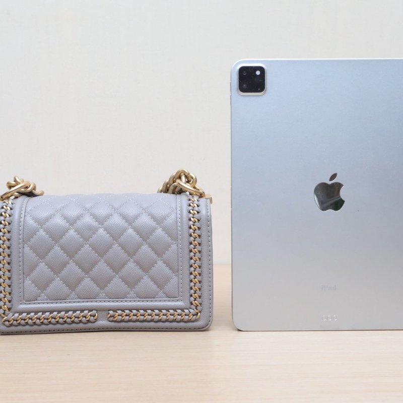 CHANEL Leboy小號20.5灰色荔枝牛皮晶片開金扣皮穿鏈滾邊肩背包-4