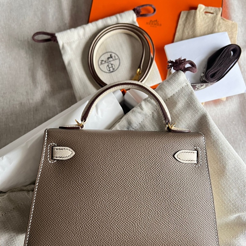 99新 Hermes Mini Kelly 2 SO 馬蹄印 etoupe x craie ghw epsom VIP 身份象徵 Stamp U-1