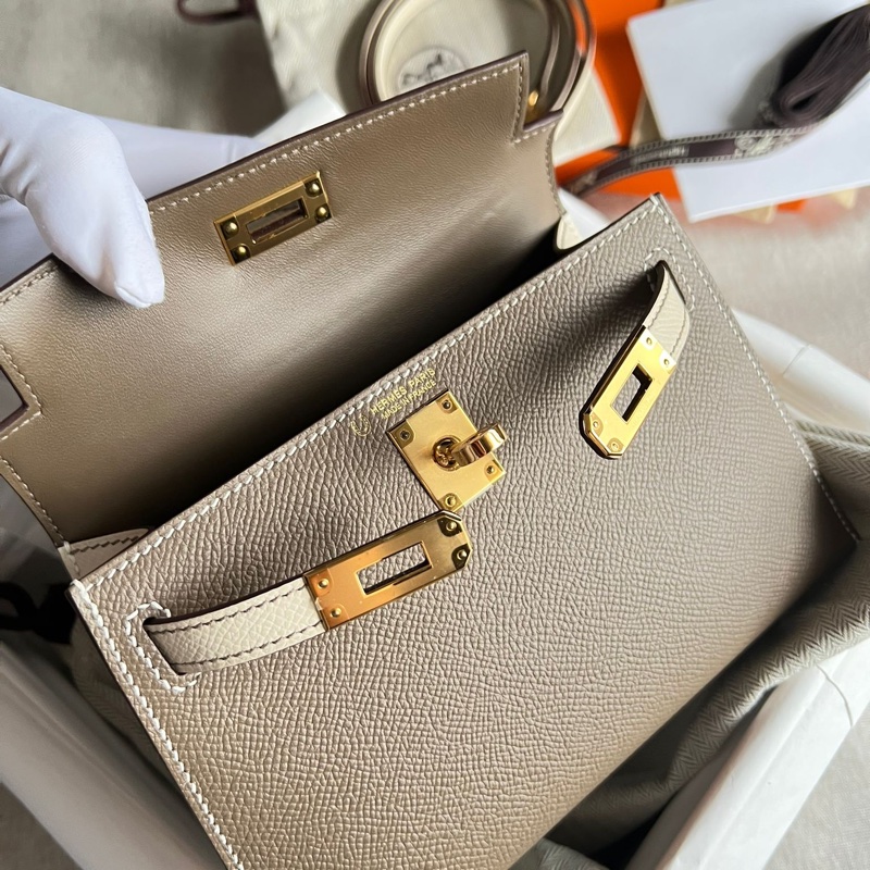 99新 Hermes Mini Kelly 2 SO 馬蹄印 etoupe x craie ghw epsom VIP 身份象徵 Stamp U-2