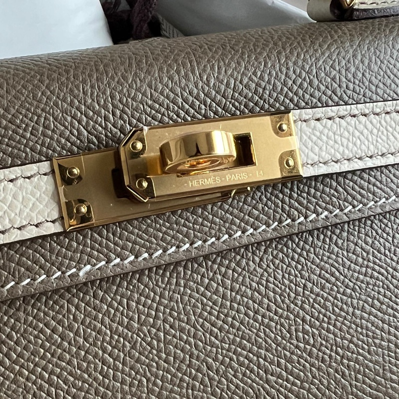99新 Hermes Mini Kelly 2 SO 馬蹄印 etoupe x craie ghw epsom VIP 身份象徵 Stamp U-5