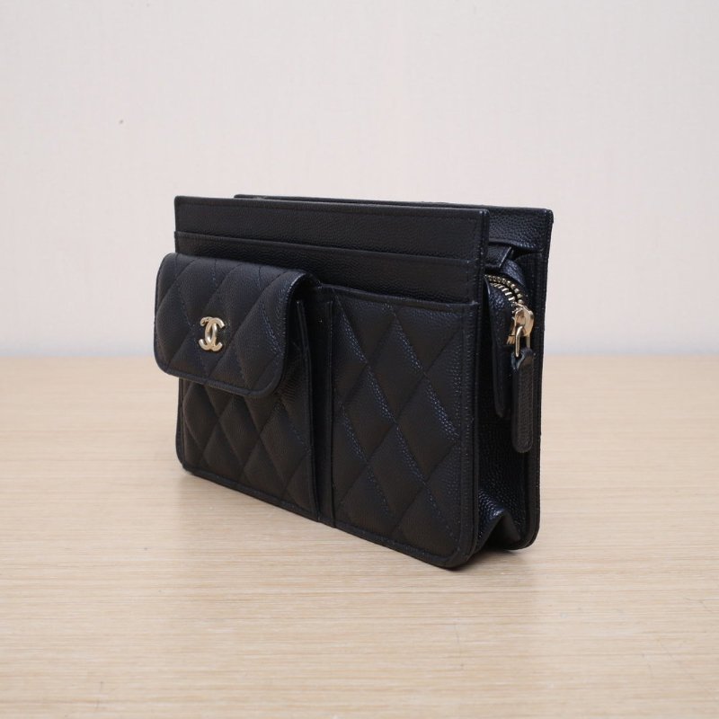 CHANEL 黑色荔枝牛皮29開淺金扣cargowoc包肩背包-3