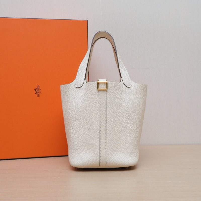 HERMES Picotin18菜籃子Z刻I2奶油白TC皮金扣肩背包-0