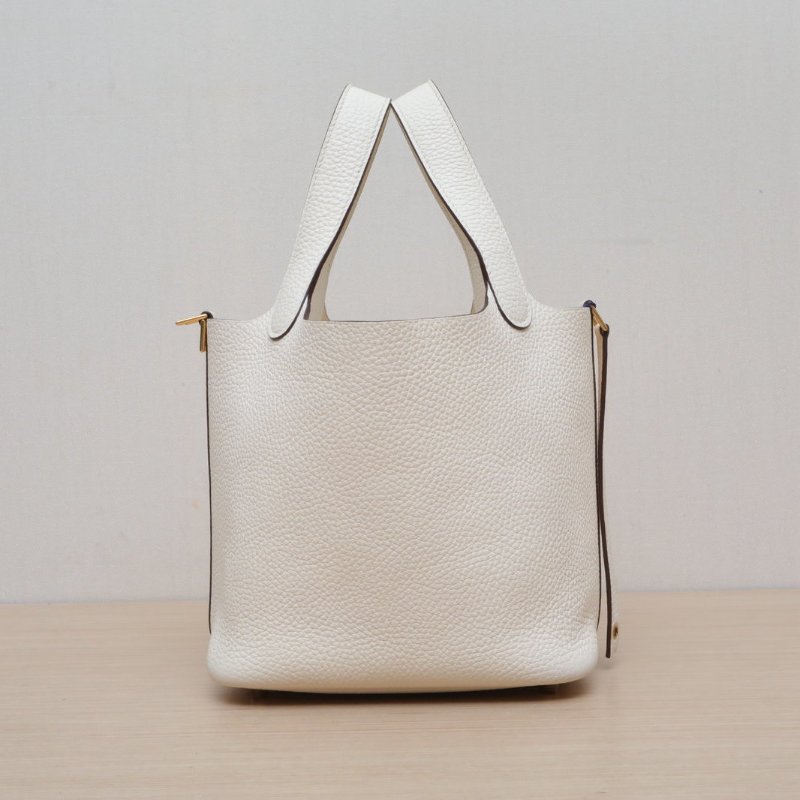 HERMES Picotin18菜籃子Z刻I2奶油白TC皮金扣肩背包-4