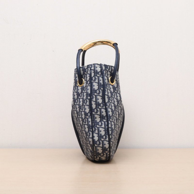 DIOR 墨藍色帆布金扣2024水桶包Nolita吊籃包配可拆卸肩帶肩背包-4