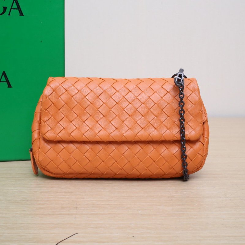 BOTTEGA VENETA 橘色羊皮鎢鋼扣單肩包肩背包-0