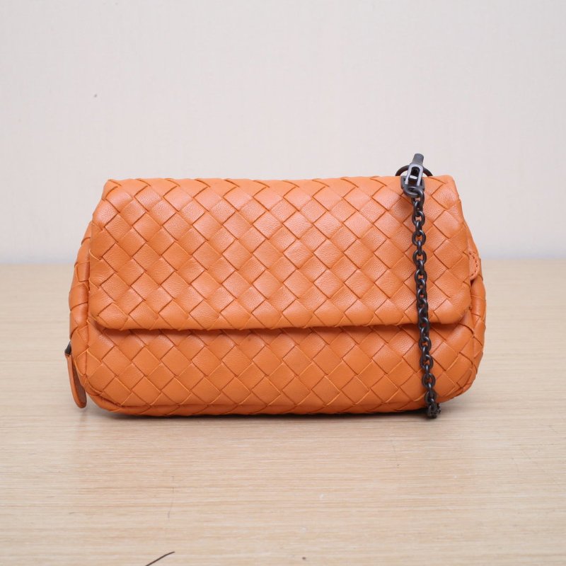 BOTTEGA VENETA 橘色羊皮鎢鋼扣單肩包肩背包-1