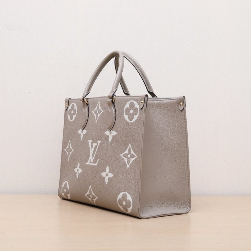 LOUIS VUITTON Onthego中號35大象灰牛皮晶片老花壓紋肩背包-4