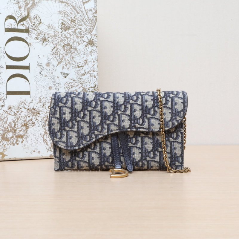 DIOR SADDLE馬鞍鏈條WOC19二合一墨藍色帆布金扣2021Oblique印花肩背包-0