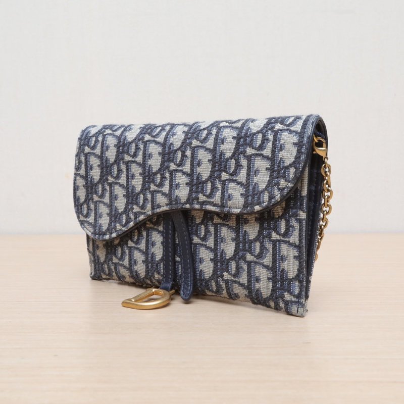 DIOR SADDLE馬鞍鏈條WOC19二合一墨藍色帆布金扣2021Oblique印花肩背包-4