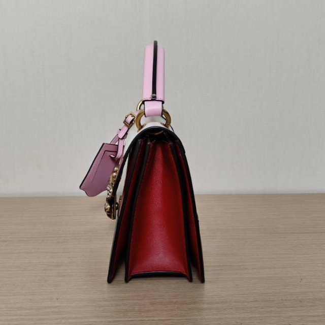 GUCCI QueenMargaret瑪格麗特皇后蜜蜂手提斜挎包小號25.5拼色牛皮金扣肩背包-1