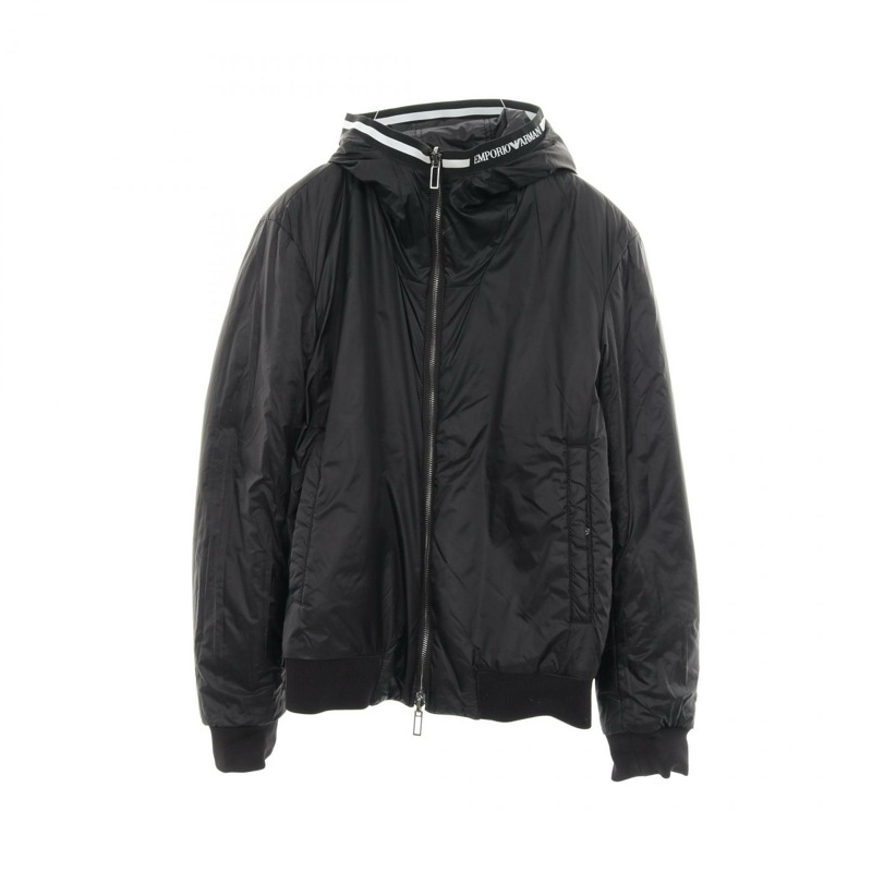 Emporio Armani 帶帽夾克,皮革尼龍材質,黑色 #01,二手男款-2