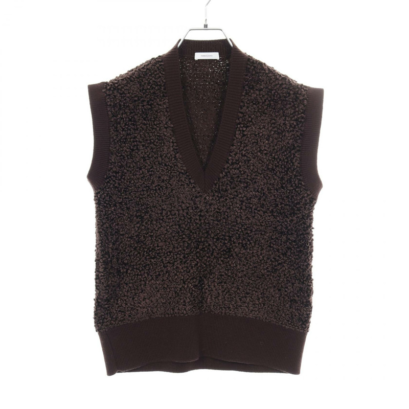 Salvatore Ferragamo V領人造絲棕色背心 #XS 二手女款-0