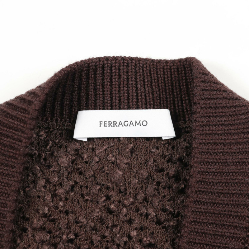 Salvatore Ferragamo V領人造絲棕色背心 #XS 二手女款-2