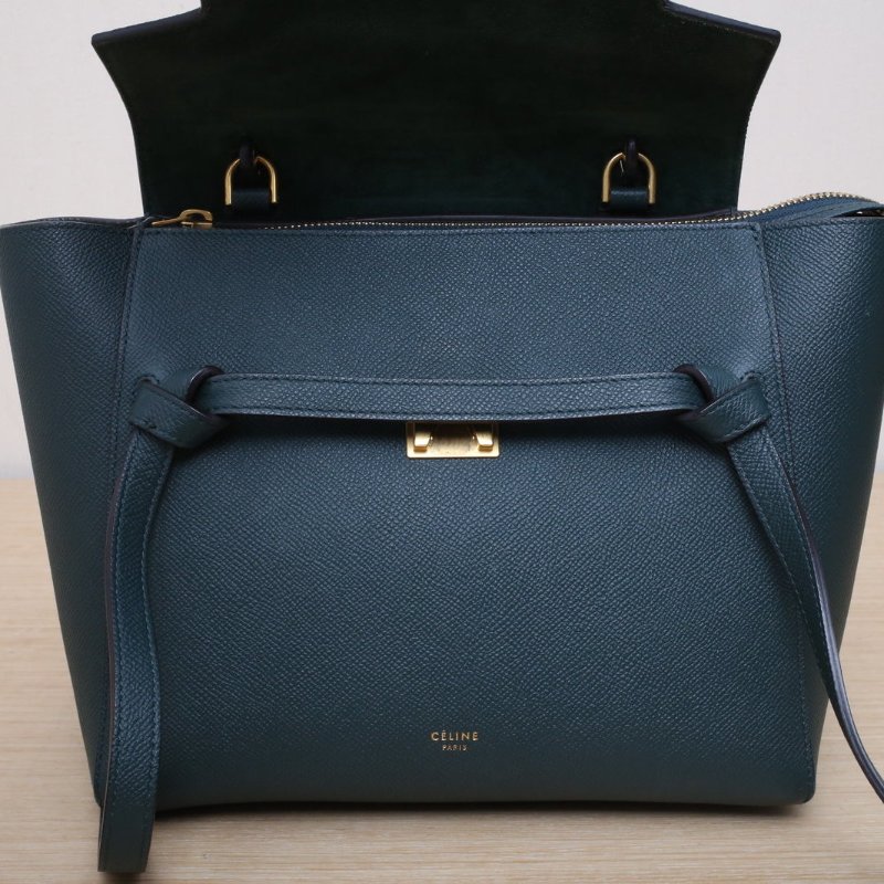 CELINE Belt鯰魚包Micro24綠色牛皮金扣肩背包-3