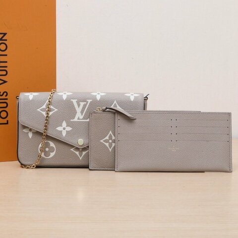 LOUIS VUITTON POCHETTEFELICIE三合一鏈條包大象灰牛皮晶片肩背包