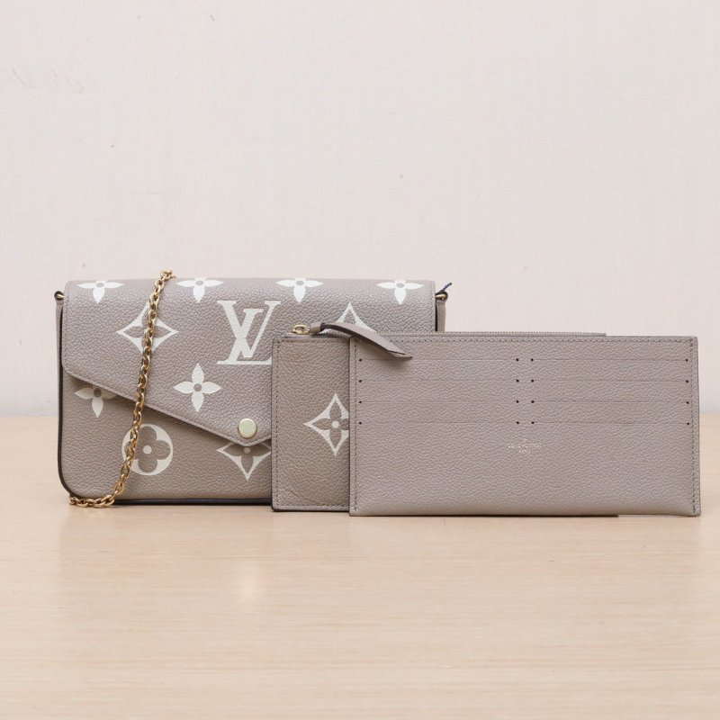 LOUIS VUITTON POCHETTEFELICIE三合一鏈條包大象灰牛皮晶片肩背包-1