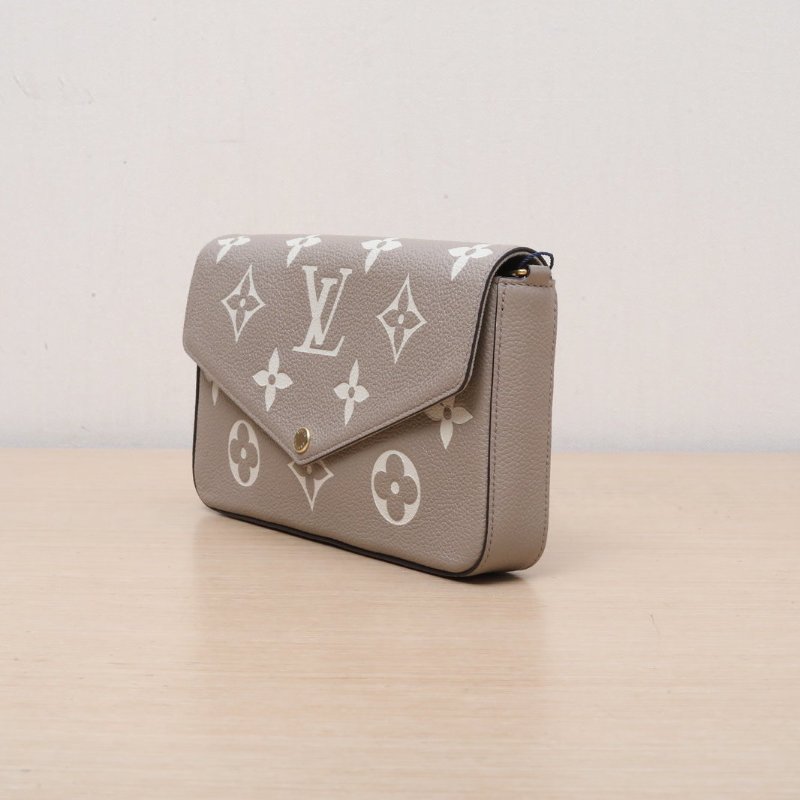 LOUIS VUITTON POCHETTEFELICIE三合一鏈條包大象灰牛皮晶片肩背包-3