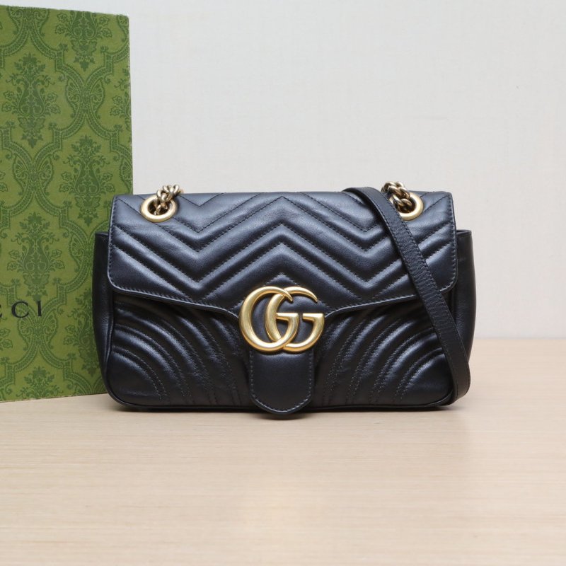 GUCCI GGMarmont肩背包小號26黑色牛皮金扣肩背包-0
