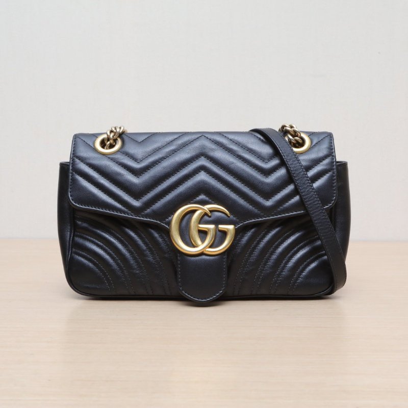 GUCCI GGMarmont肩背包小號26黑色牛皮金扣肩背包-1