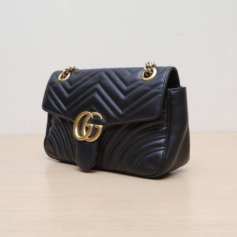 GUCCI GGMarmont肩背包小號26黑色牛皮金扣肩背包-3