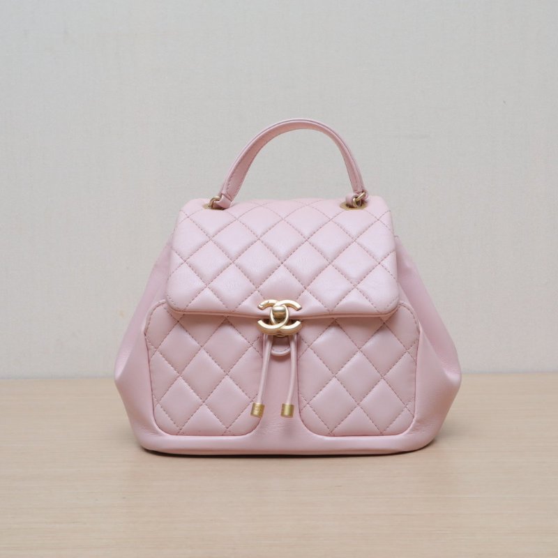 CHANEL 粉色羊皮晶片開金扣23K隱藏款雙肩包肩背包-1