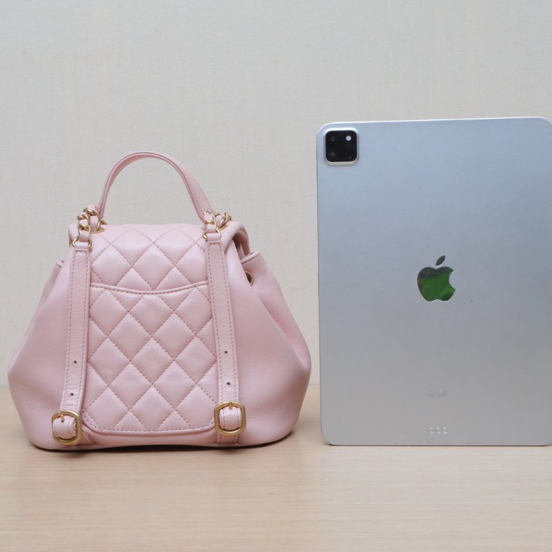 CHANEL 粉色羊皮晶片開金扣23K隱藏款雙肩包肩背包-4