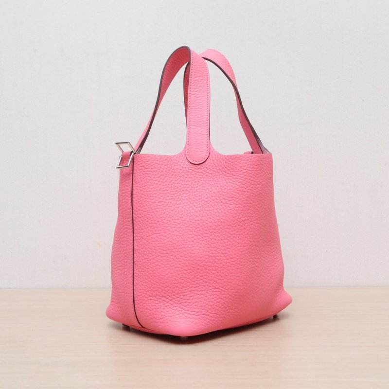 HERMES Picotin18菜籃子8W新唇膏粉TC皮W刻銀扣肩背包-3