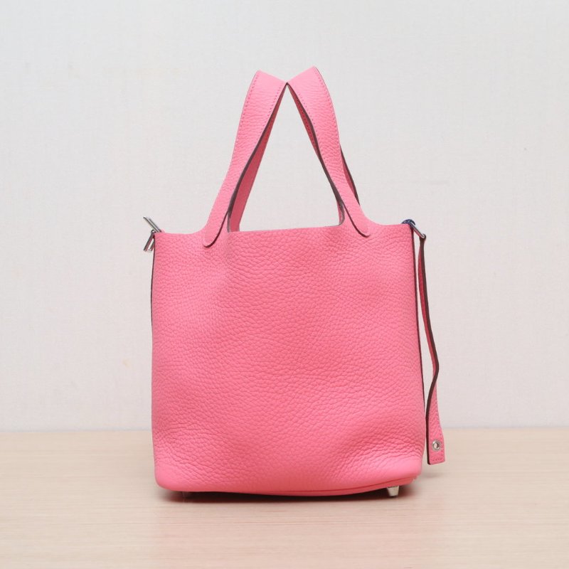 HERMES Picotin18菜籃子8W新唇膏粉TC皮W刻銀扣肩背包-4