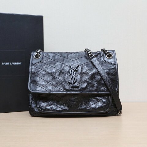 SAINT LAURENT Niki中號28黑色牛皮銀扣肩背包