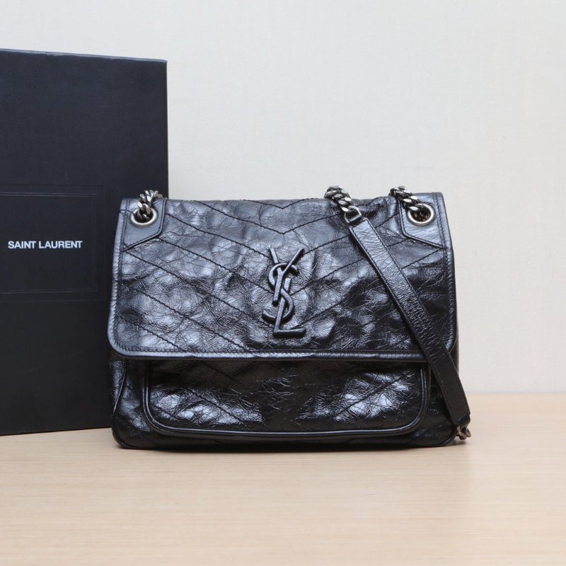 SAINT LAURENT Niki中號28黑色牛皮銀扣肩背包-0