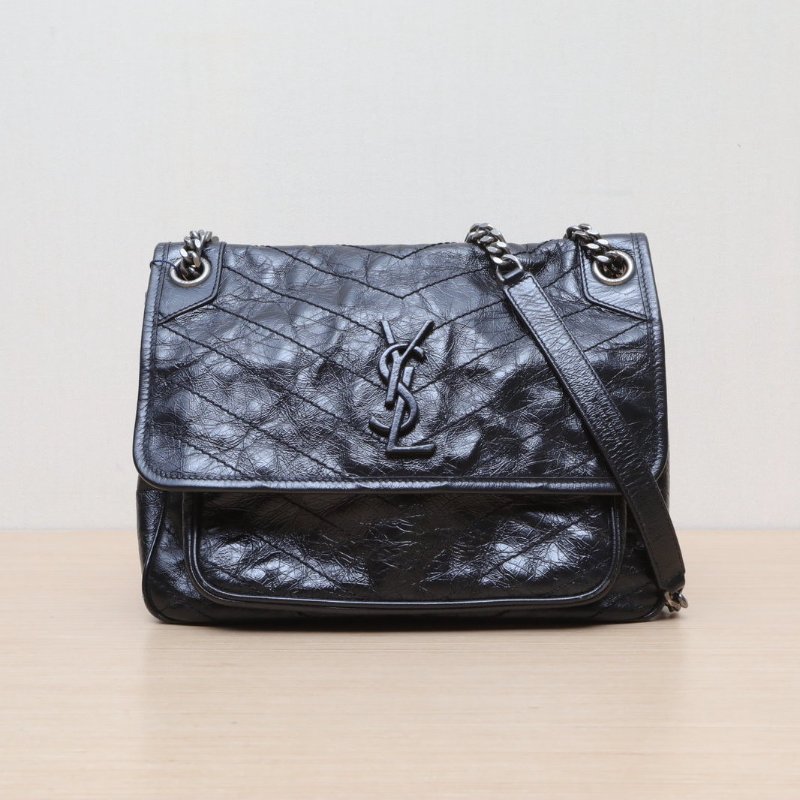 SAINT LAURENT Niki中號28黑色牛皮銀扣肩背包-1