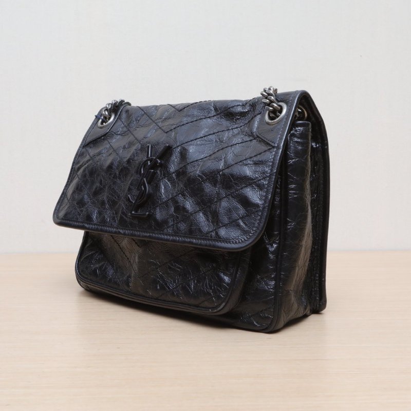 SAINT LAURENT Niki中號28黑色牛皮銀扣肩背包-3