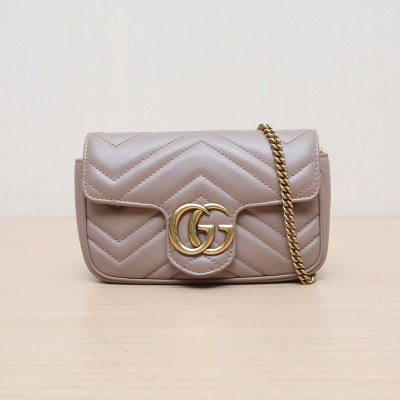 GUCCI GGMarmont肩背包超Mini16.5奶茶色牛皮金扣肩背包-1