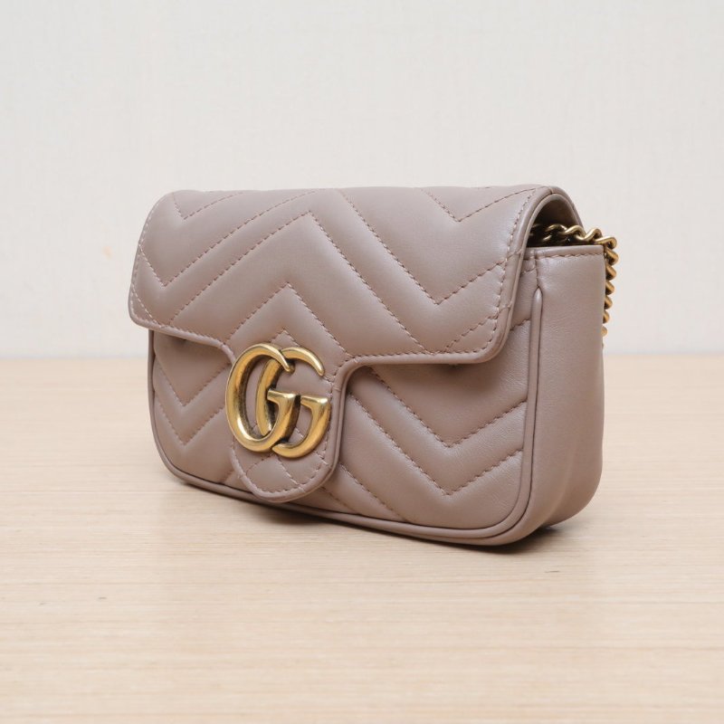GUCCI GGMarmont肩背包超Mini16.5奶茶色牛皮金扣肩背包-2