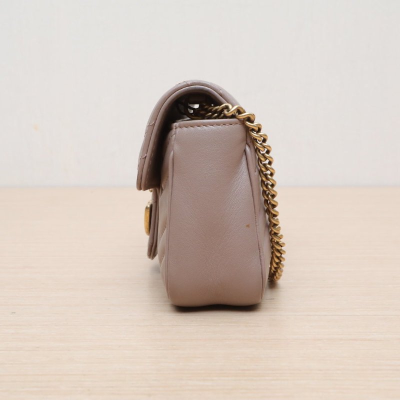 GUCCI GGMarmont肩背包超Mini16.5奶茶色牛皮金扣肩背包-3