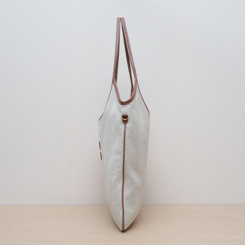 MIU MIU IVYTote托特包35拼米色牛皮/帆布金扣35肩背包-4