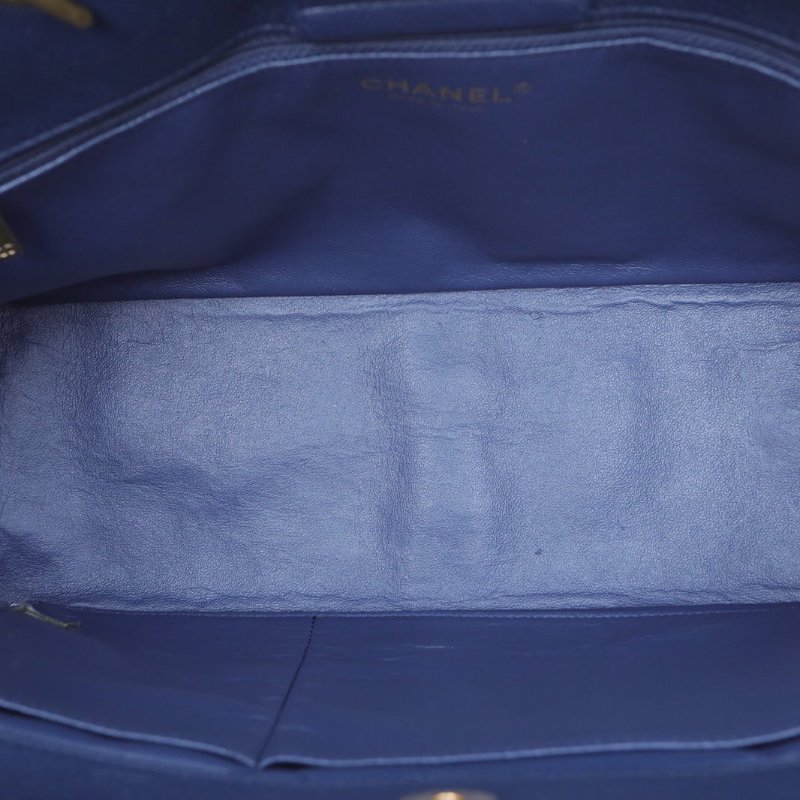 CHANEL 藍色荔枝牛皮21開金扣菱格紋鏈條tote托特包肩背包-2