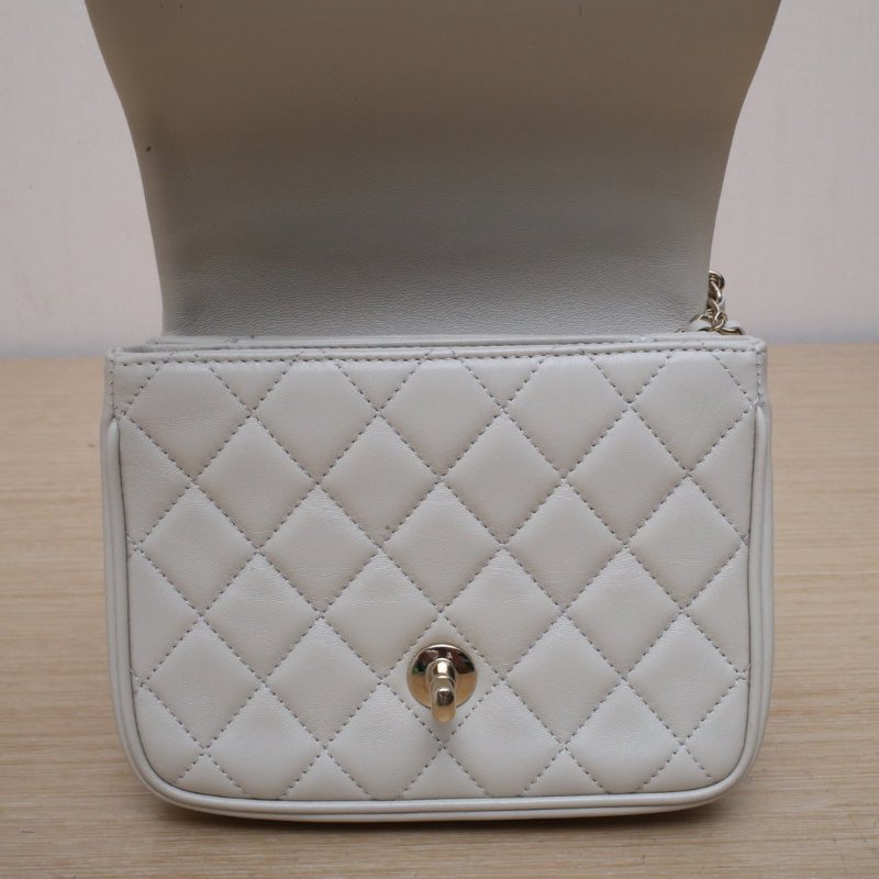 CHANEL 米色羊皮25開金扣手柄款風琴鏈條包肩背包-3