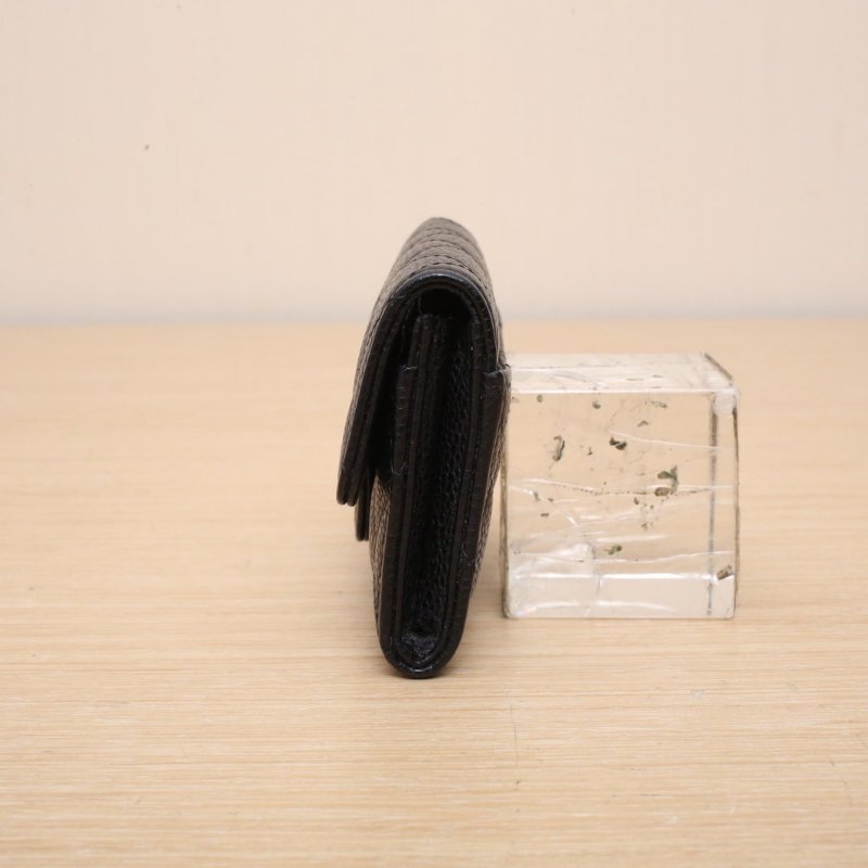 CHANEL CF短款口蓋錢包無後拉鏈11.5黑色荔枝牛皮28開金扣肩背包-3