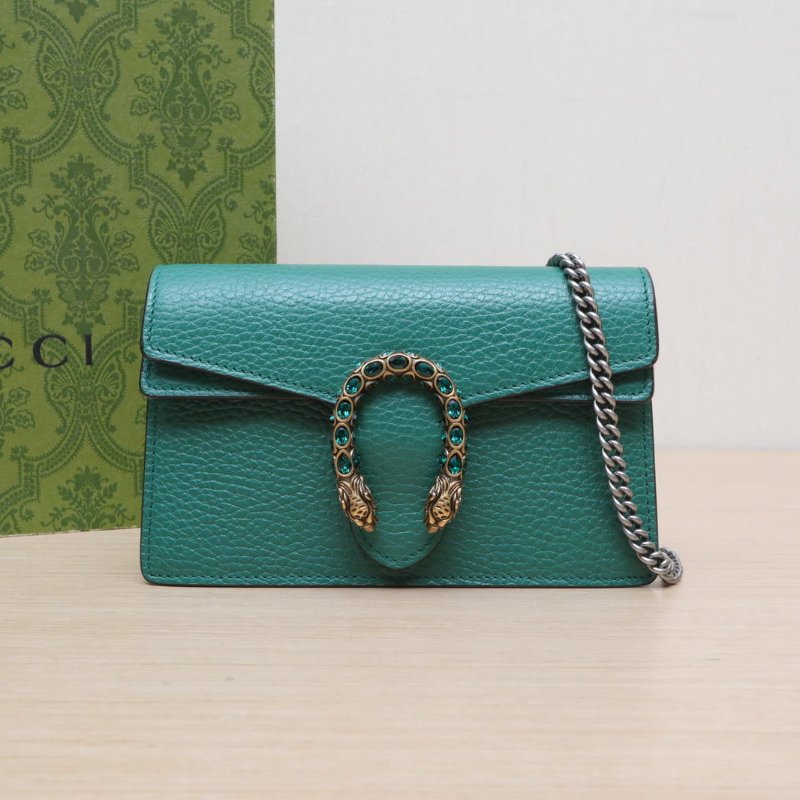 GUCCI Dionysus酒神超Mini16.5翡翠綠牛皮鑽扣肩背包-0